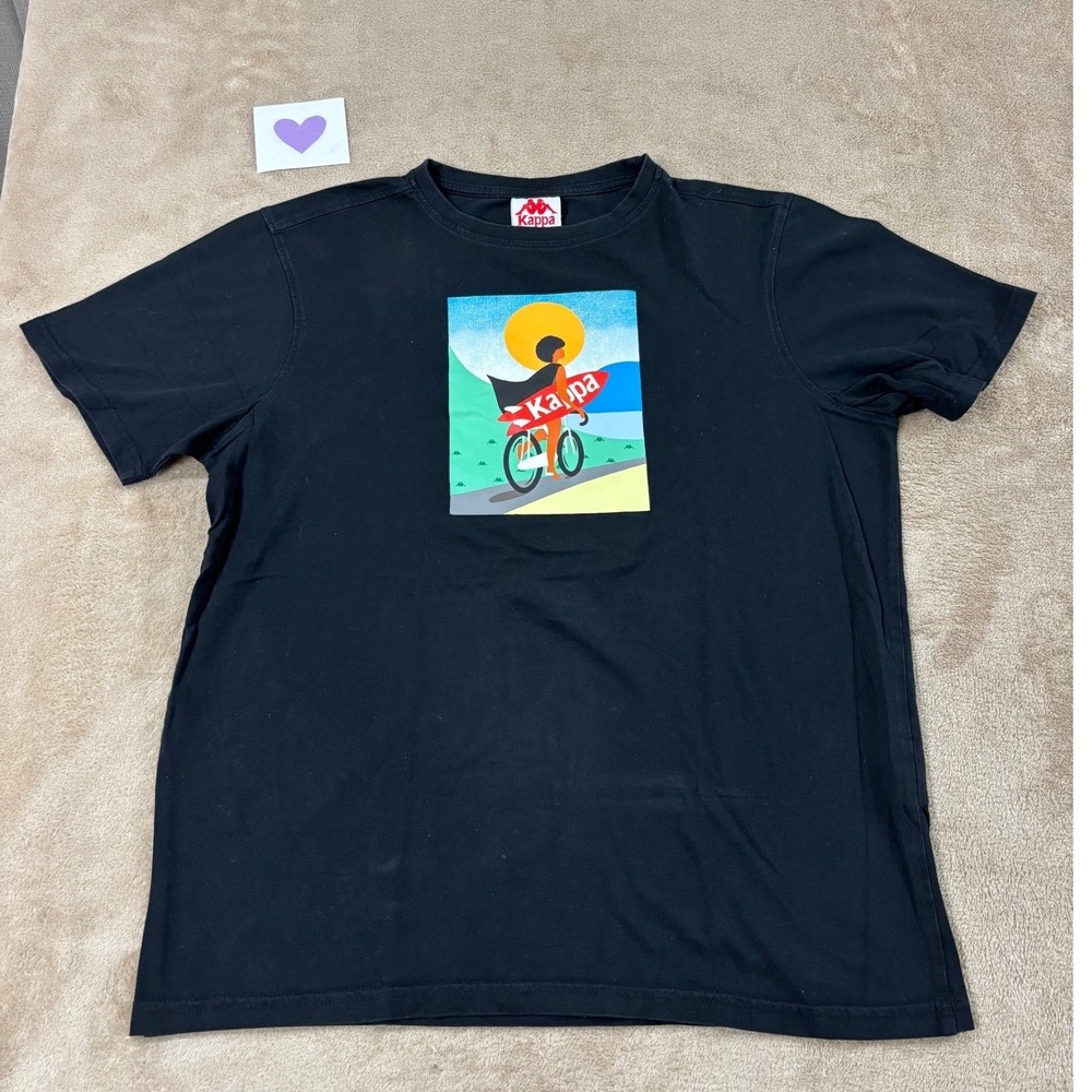Kappa Authentic Abington‎ T-shirt Mens Medium Black Graphic Short Sleeve EUC